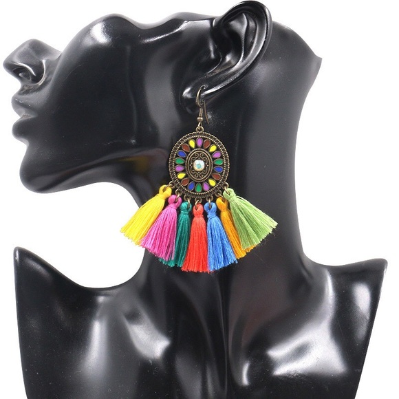 Bohemian Dream Catcher Colorful Tassel Earrings - Picture 4 of 8